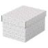 Esselte Pack de 3 Cajas Pequeñas de Almacenamiento con Tapa 200x150x255mm - Carton 100% Reciclado y Reciclable - Diseño Blanco con Dibujo