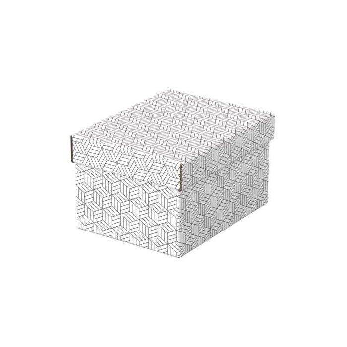 Esselte Pack de 3 Cajas Pequeñas de Almacenamiento con Tapa 200x150x255mm - Carton 100% Reciclado y Reciclable - Diseño Blanco con Dibujo
