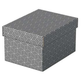 Esselte Pack de 3 Cajas Pequeñas de Almacenamiento con Tapa 200x150x255mm - Carton 100% Reciclado y Reciclable - Diseño Gris con Dibujo