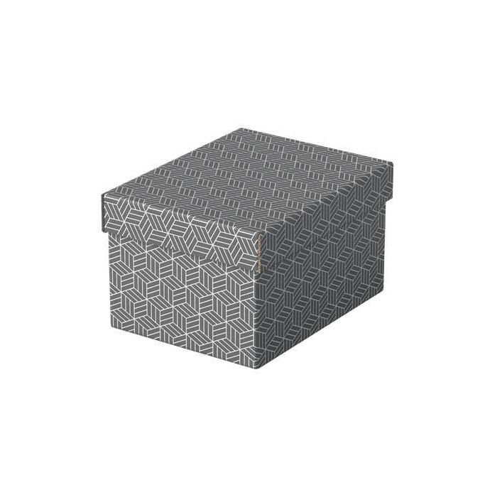 Esselte Pack de 3 Cajas Pequeñas de Almacenamiento con Tapa 200x150x255mm - Carton 100% Reciclado y Reciclable - Diseño Gris con Dibujo
