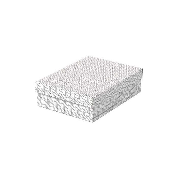 Esselte Pack de 3 Cajas Medianas de Almacenamiento con Tapa 265x100x360mm - Carton 100% Reciclado y Reciclable - Diseño Blanco con Dibujo