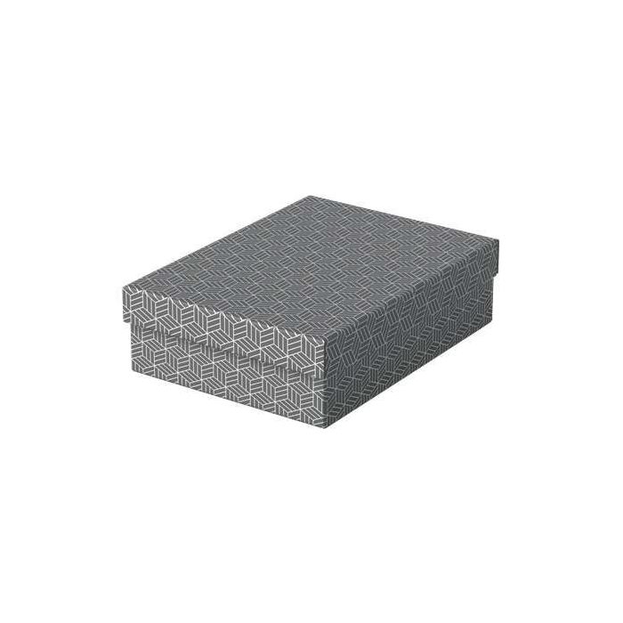 Esselte Pack de 3 Cajas Medianas de Almacenamiento con Tapa 265x100x360mm - Carton 100% Reciclado y Reciclable - Diseño Gris con Dibujo