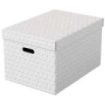 Esselte Pack de 3 Cajas Grandes de Almacenamiento con Tapa 355x305x510mm - Carton 100% Reciclado y Reciclable - Asas Integradas - Diseño Blanco con Dibujo