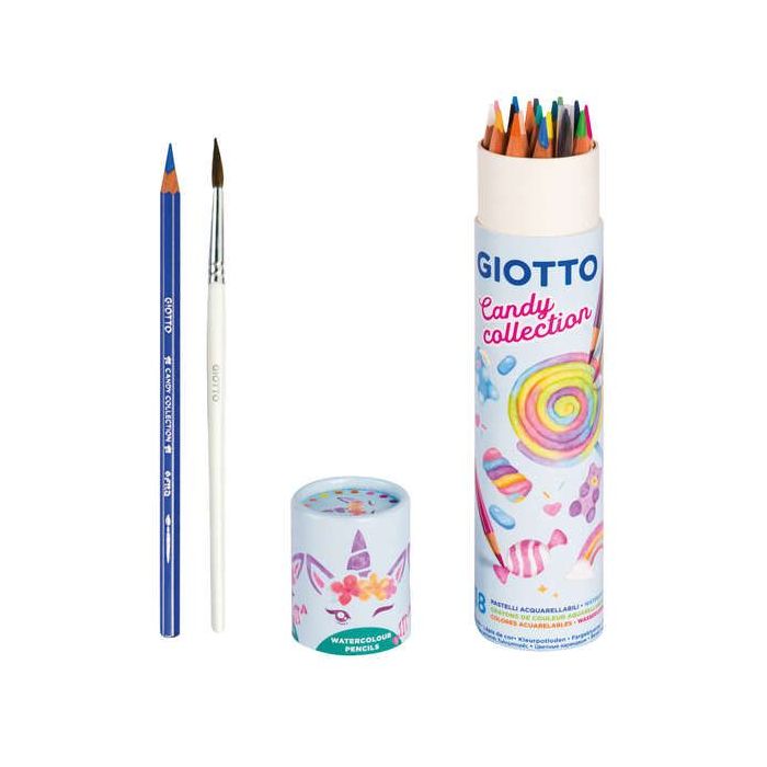 Giotto Candy Collection Acquarell Bote de 18 Lapices de Colores Acuarelables Hexagonales + Pincel - Colores Surtidos