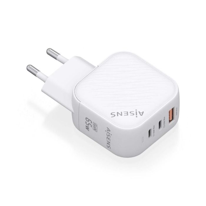 Aisens Cargador GAN 65W - 2xUSB-C PD3.0 QC4.0 - 1xUSB-A QC3.0