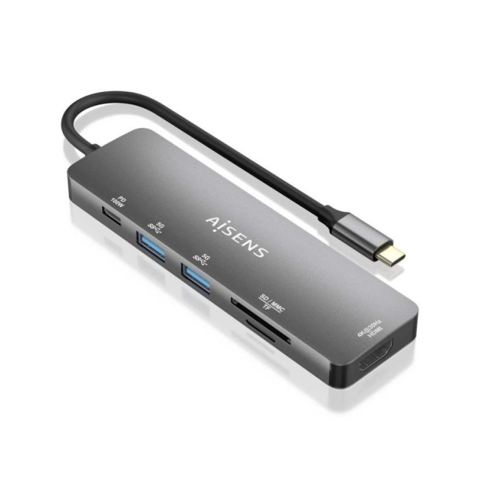 Aisens USB-C Dock 6 en 1 - USB-C a 1xHDMI - 2xUSB-A - 1xUSB-C PD 100W - 1xSD - 1xMicro SD - 15cm