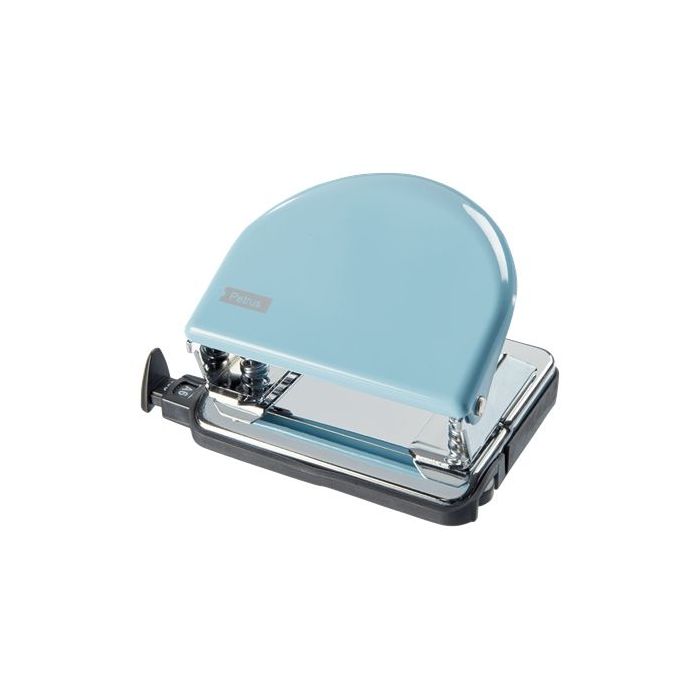 Petrus 52 Retro Taladro Perforador Metalico - Hasta 20 Hojas - Marcas de Formato - Facil Vaciado - Punzones 5.5mm - Color  Fondant Blue