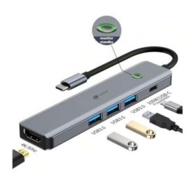 Leotec Adaptador 5 en 1 USB-C a 1xHDMI, 3xUSB-A 3.0,  1xPD 100W+USB-C - Color Gris