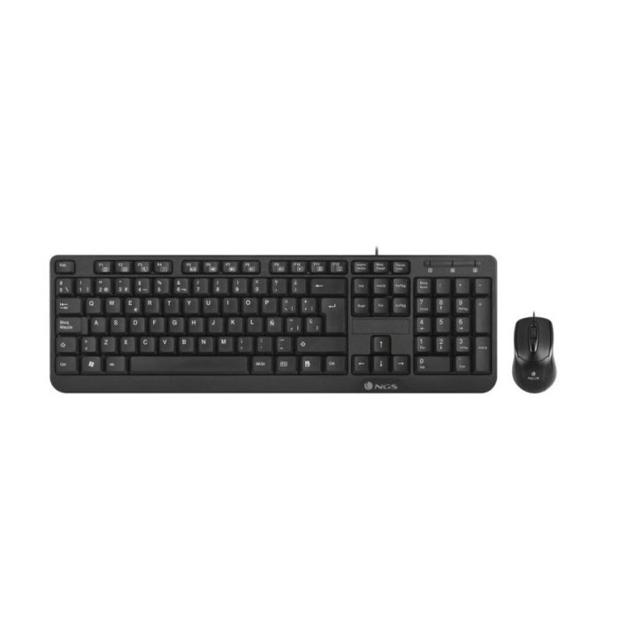 NGS Kit Teclado Multimedia y Raton con Cable - QWERTY Portugués - 12 Teclas Multimedia - Color Negro