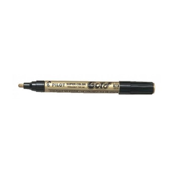 Pilot Super Color Rotulador Permanente - Punta de 4,5mm de Poliacetal - Tinta muy Densa y Opaca - Cuerpo Metalico - Color Oro