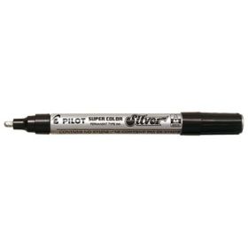 Pilot Super Color Rotulador Permanente - Punta de 4,5mm de Poliacetal - Tinta muy Densa y Opaca - Cuerpo Metalico - Color Plata