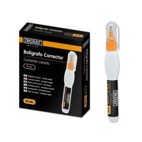 Ingraf Corrector Boligrafo de 8 Mililitros - Punta Metalica Fina - Secado Rapido - Forma Ergonomica