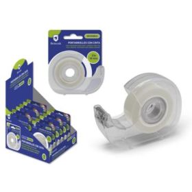 Bismark Portarrollos con Cinta Adhesiva Invisible - Cuerpo de Plastico - Incluye Cinta de 33 Metros - Ideal para Uso Escolar - Color Transparente