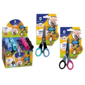 Bismark Kids Soft Flex Expositor de 24 Tijeras Escolares - Mangos Extra Flexibles - Punta Roma - Acero Inoxidable - Dos Diseños Disponibles - Colores Surtidos