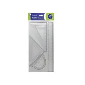 Bismark Quality Pack de Reglas para Dibujo - Incluye Regla Escuadra Cartabon y Transportador - Graduados y Biselados - Ideal para el Colegio - Presentacion en Bolsa Transparente - Color Transparente