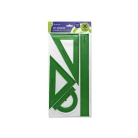 Bismark Pack de Reglas de Alta Calidad - Incluye Regla de 30cm - Escuadra de 14cm - Cartabon de 20cm - Transportador de 13cm - Ideal para el Colegio - Presentacion en Bolsa Transparente - Color Verde