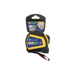 Bismark Flexometro 7.5m Carcasa Reforzada Extra Fuerte de Goma - Freno y Cinta para Colgar - Color Negro