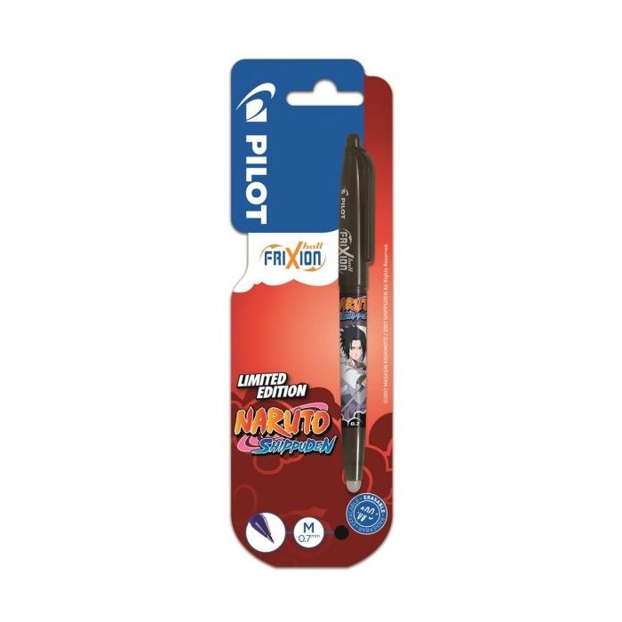 Pilot Frixion Ball Naruto Shippuden Boligrafo de Gel Borrable - Punta de Bola 0.7mm - Trazo 0.4mm - Grip de Agarre - Color Negro