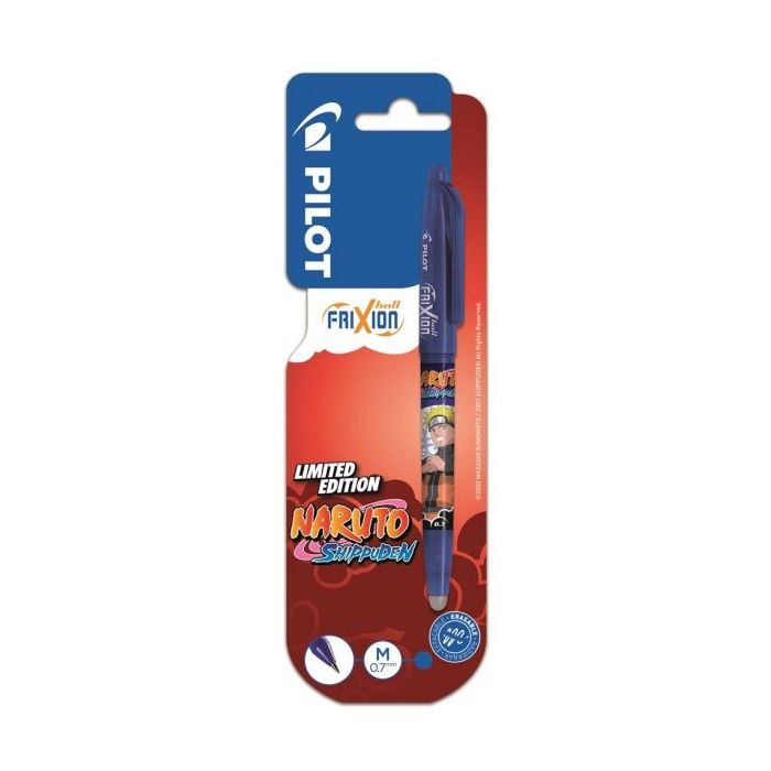 Pilot Frixion Ball Naruto Shippuden Boligrafo de Gel Borrable - Punta de Bola 0.7mm - Trazo 0.4mm - Grip de Agarre - Color Azul