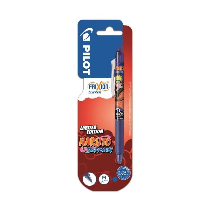 Pilot Frixion Clicker Naruto Shippuden Boligrafo de Gel Retractil Borrable - Punta de Bola 0.7mm - Trazo 0.4mm - Grip de Agarre - Color Azul
