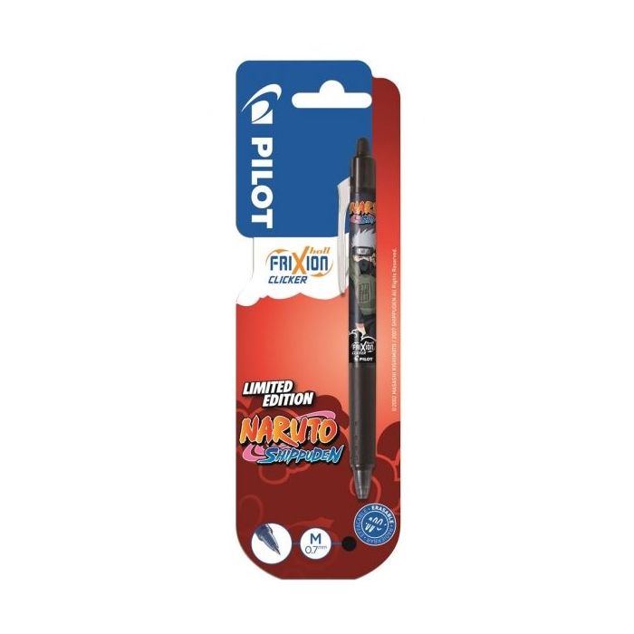 Pilot Frixion Clicker Naruto Shippuden Boligrafo de Gel Retractil Borrable - Punta de Bola 0.7mm - Trazo 0.4mm - Grip de Agarre - Color Negro