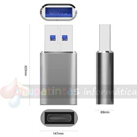 Aisens Mini Adaptador USB 3.2 Gen2/USB 2.03A - Tipo USB-C/H-A/M - Color Gris-3