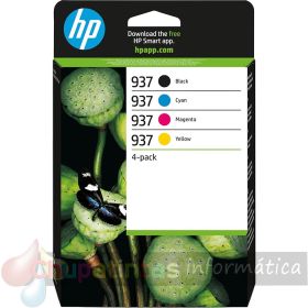 HP 937 Pack de 4 Cartuchos de Tinta Original Negro, Amarillo, Magenta y Cyan - 6C400NE