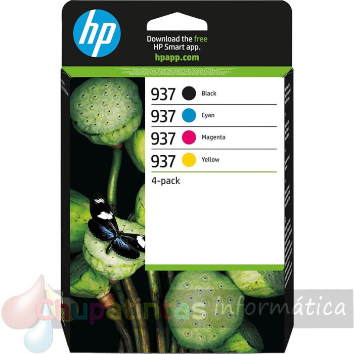 HP 937 Pack de 4 Cartuchos de Tinta Original Negro, Amarillo, Magenta y Cyan - 6C400NE