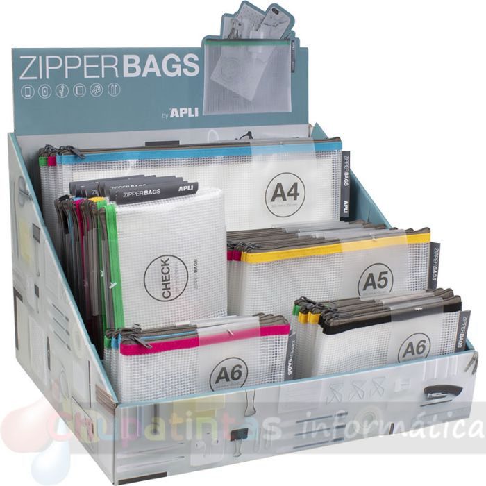Apli Expositor de Zipper Bags - 80 Unidades en 4 Medidas Surtidas - 5 Colores Resistentes - Goma Eva Transparente-1