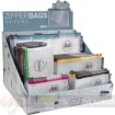 Apli Expositor de Zipper Bags - 80 Unidades en 4 Medidas Surtidas - 5 Colores Resistentes - Goma Eva Transparente de Alta Calidad