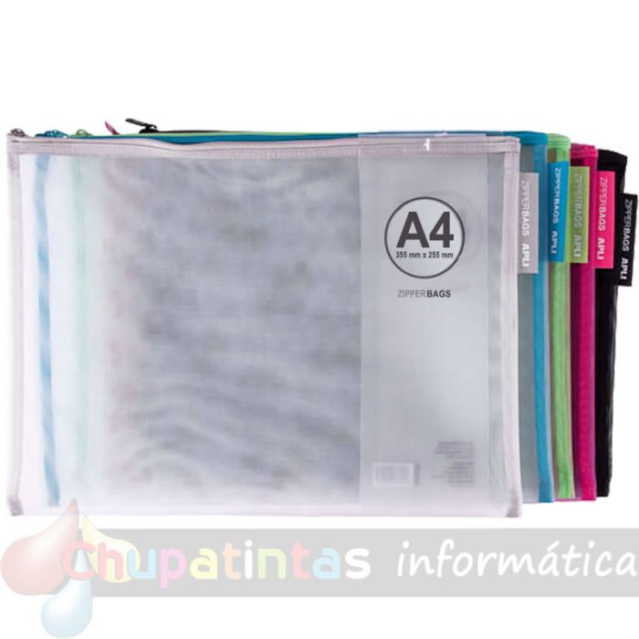 Apli Pack de 20 Sobres A4 Porta-Todo de Nylon con cremallera en 5 colores surtidos-1