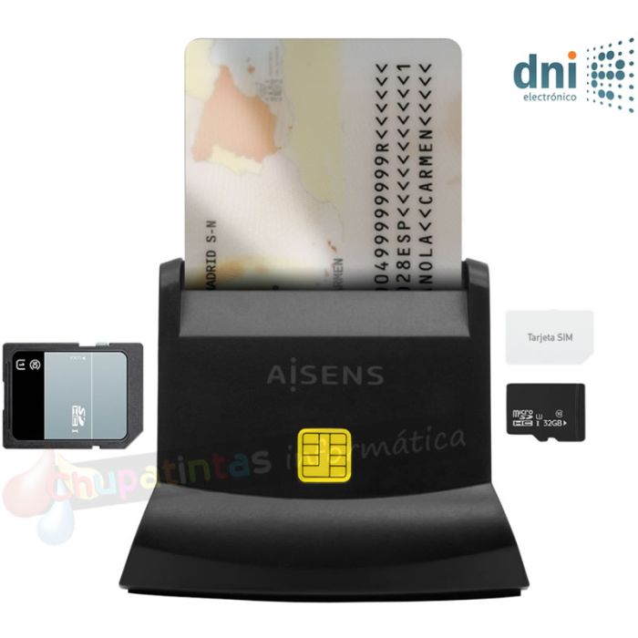 Aisens Lector de Tarjeta Inteligente DNI USB-C con Lector de Tarjetas SIM, SD, Micro SD, MMC, RS-MMC, MMC Micro-1