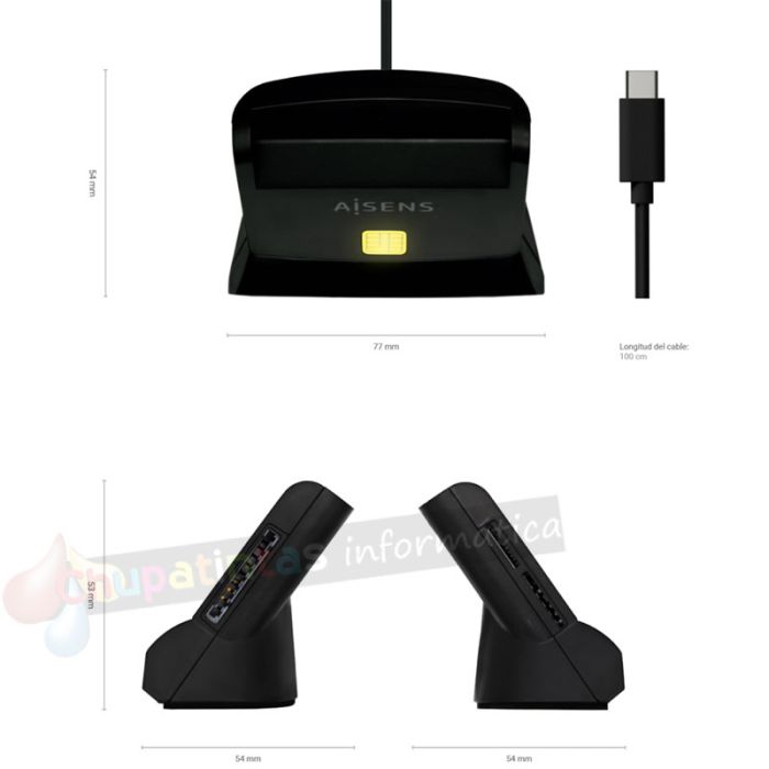 Aisens Lector de Tarjeta Inteligente DNI USB-C con Lector de Tarjetas SIM, SD, Micro SD, MMC, RS-MMC, MMC Micro-3