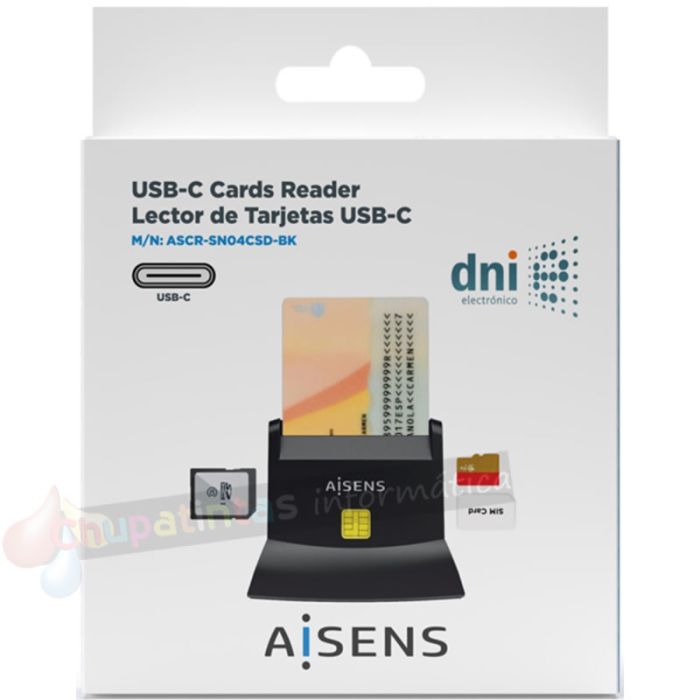 Aisens Lector de Tarjeta Inteligente DNI USB-C con Lector de Tarjetas SIM, SD, Micro SD, MMC, RS-MMC, MMC Micro-4