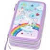 Faber-Castell Diseño Unicornio Estuche de 3 Pisos con Contenido de Serie: Goma de Borrar, 1 Sacapuntas, 1 Lapiz de Grafito HB, 2 Boligrafos (Azul y Rojo), 1 Regla de 15cm, 18 Lapices de Colores, 18 Rotuladores, 1 Tijera y 1 Barra de Pegamento