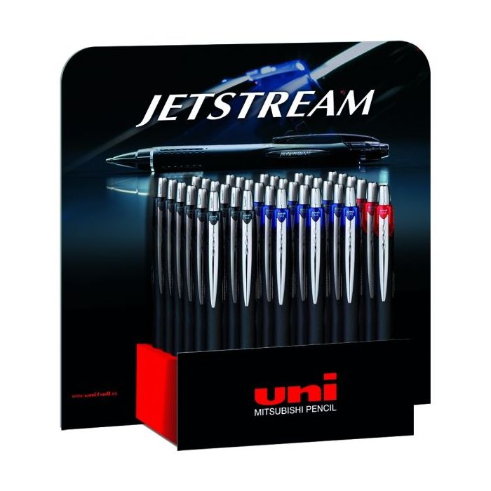 Uni-ball JetStream SXN-210 Expositor de 36 Boligrafos Retractiles - Punta de Bola 1mm - Tinta Pigmentada Resistente al Agua y Luz - Secado Instantaneo - Ideal para Zurdos - Color Surtido