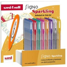 Uni-ball UM-120SP Signo Sparkling Expositor de 48 Rollers de Tinta Gel - Punta de Bola 1mm - Tinta Pigmentada Resistente al Agua y Luz - Color Surtido