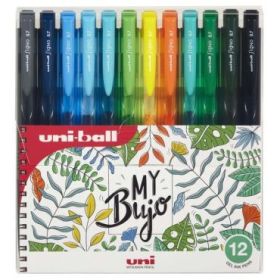 Uni-ball Signo RT1 UMN-155N Estuche de 12 Boligrafos Retractiles - Punta de Bola 0.7mm - Tinta de Gel Mejorada - Agarre de Goma - Color Surtido