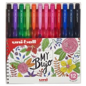Uni-ball Signo RT1 UMN-155N Estuche de 12 Boligrafos Retractiles - Punta de Bola 0.7mm - Tinta de Gel Mejorada - Agarre de Goma - Color Surtido