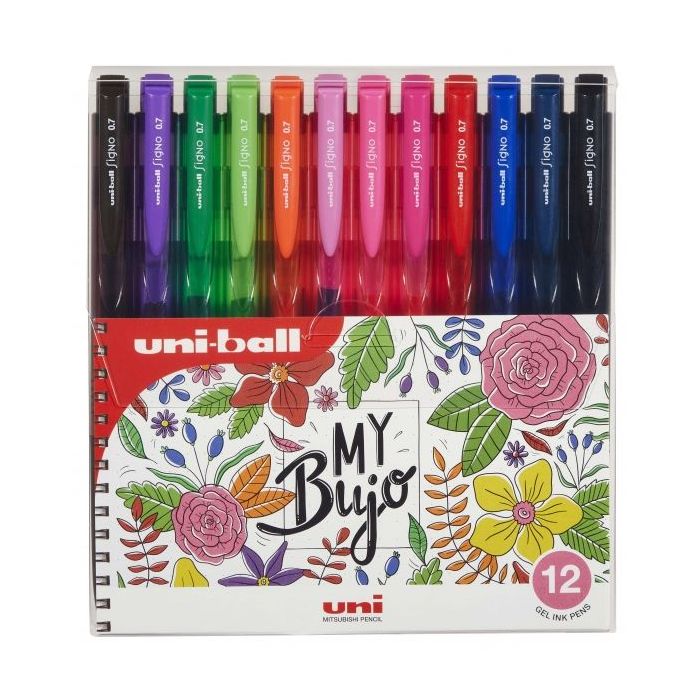 Uni-ball Signo RT1 UMN-155N Estuche de 12 Boligrafos Retractiles - Punta de Bola 0.7mm - Tinta de Gel Mejorada - Agarre de Goma - Color Surtido