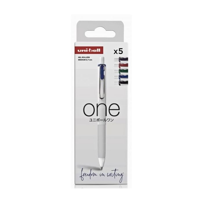 Uni-ball UMN-S-07 Pack de 5 Boligrafos de Tinta Gel - Punta de Bola 0.7mm - Escritura Ultra Fluida - Agarre Suave y Comodo - Color Surtido