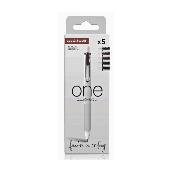 Uni-ball ONE UMN-S-07 Pack de 5 Boligrafos de Tinta Liquida - Punta de Bola 0.7mm - Escritura Ultra Fluida - Agarre Suave y Comodo - Color Surtido