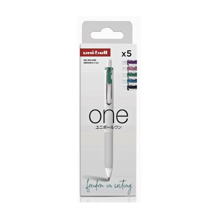 Uni-ball UMN-S-07 Pack de 5 Boligrafos de Tinta Gel - Punta de Bola 0.7mm - Escritura Ultra Fluida - Agarre Suave y Comodo - Color Surtido