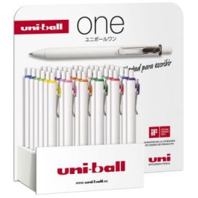 Uni-ball ONE UMN-S-07 Expositor de 36 Boligrafos de Tinta - Punta de Bola 0.7mm - Escritura Ultra Fluida - Agarre Suave y Comodo - Color Surtido