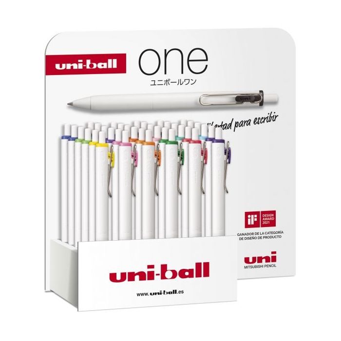 Uni-ball ONE UMN-S-07 Expositor de 36 Boligrafos de Tinta - Punta de Bola 0.7mm - Escritura Ultra Fluida - Agarre Suave y Comodo - Color Surtido