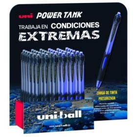 Uni-ball SN-220/3D Power Tank Expositor de 36 Boligrafos - Punta de Bola 1mm - Carga Presurizada - Escribe en Cualquier Superficie - Soporta Temperaturas Extremas - Color Surtido