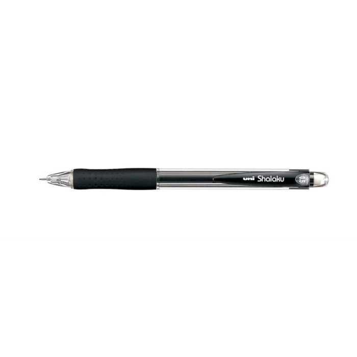 Uni-ball Shalaku M5-100 Portaminas - Ancho de Trazo 0.5mm - 2 Minas HB - Empuñadura de Caucho Antifatiga - Goma de Borrar Integrada - Color Negro