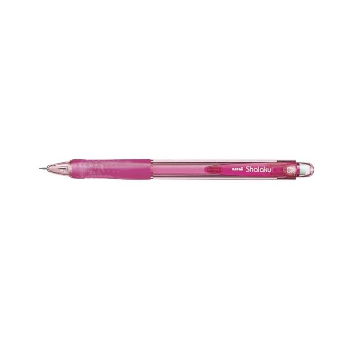Uni-ball Shalaku M5-100 Portaminas - Ancho de Trazo 0.5mm - 2 Minas HB - Empuñadura de Caucho Antifatiga - Goma de Borrar Integrada - Color Rosa
