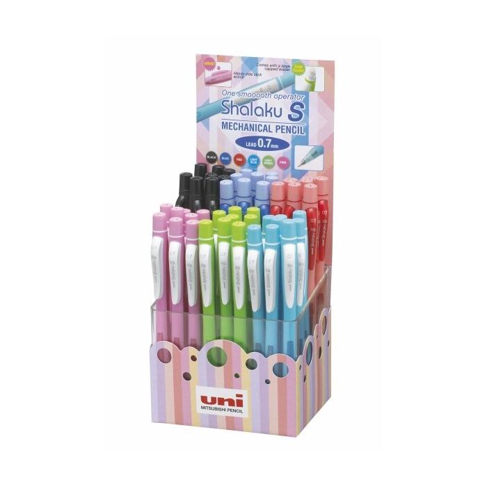 Uni-ball Shalaku S M7-228/4D Expositor de 48 Portaminas - Punta 0.7mm - Ancho de Trazo 0.5mm - 2 Minas HB - Goma de Borrar Incluida - Color Negro