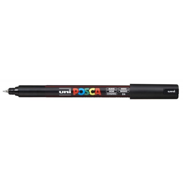Posca PC-1MR Marcador de Pintura - Punta Roller de Fibra 0.7mm - Tinta Pigmentada Base al Agua - Resistente a la Luz - Color Negro